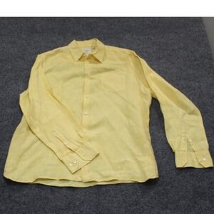 Baird McNutt Linen Murano Mens Yellow Button Down Shirt Size XL Damaged